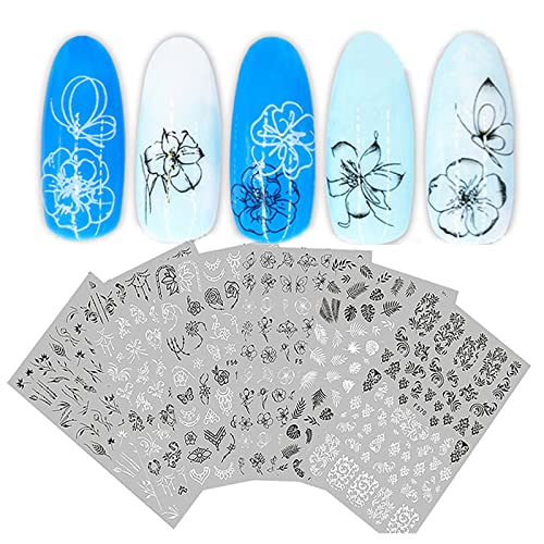 CkFyahp Stickers pour ongles - Motif fleurs - Autocollants 3D - Pour les ongles - Pour les filles et les femmes Cover