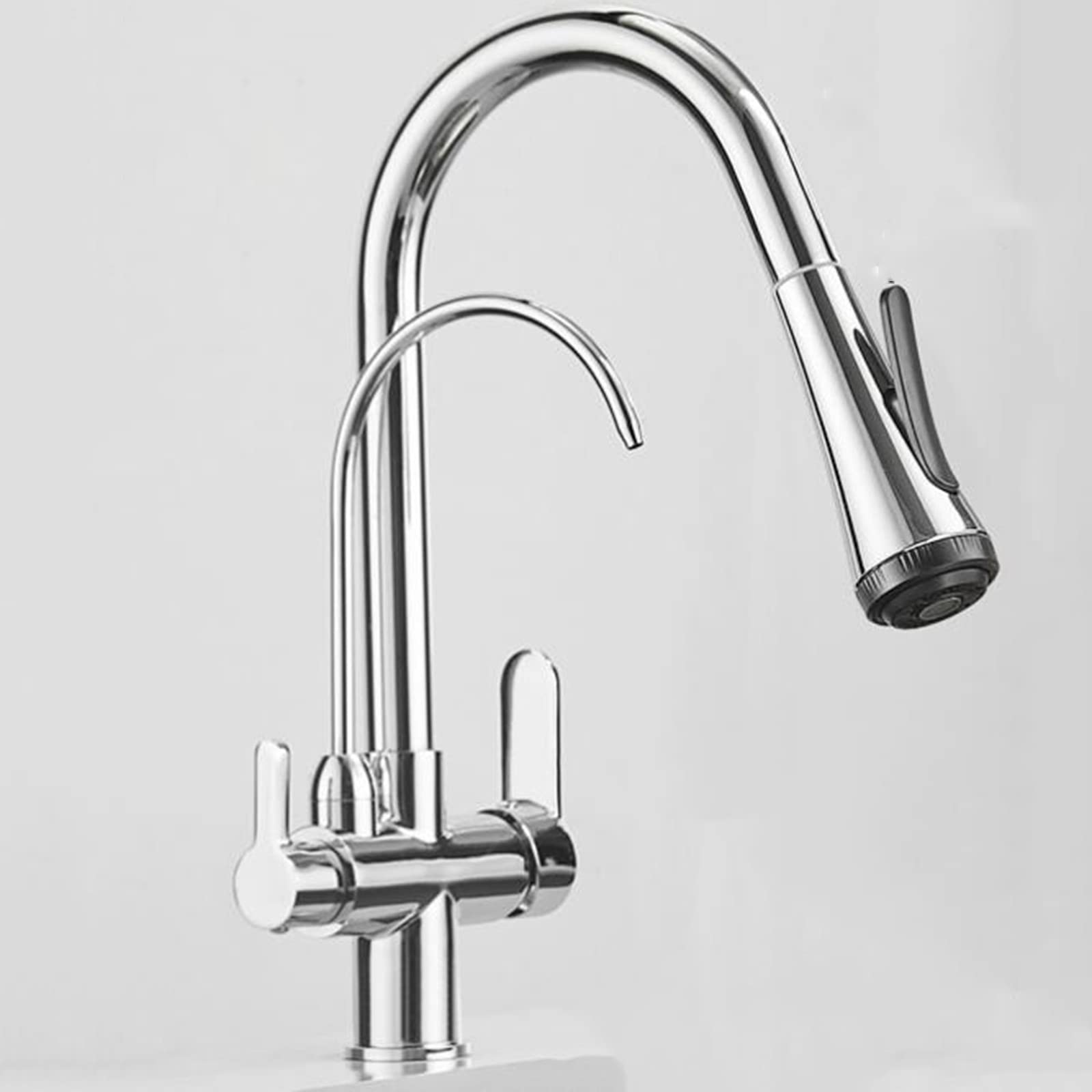 LMYSXAOZ 3 Way Kitchen Taps with Pull Out Spray Brass Hot and Cold Water Swivel Multifunction Sink Faucet Purifier Tap