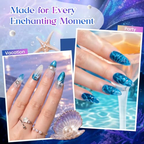 Image of Beetles Siren Song Cat Eye Gel Nail Polish Set, 6 Colors 9ml Fall Gel | Blue Purple Magnetic Gel Polish Kit with Cat Eye&Water Ripple Magnets Stick Nail Charms Soak Off UV Nail Art Gift for Women