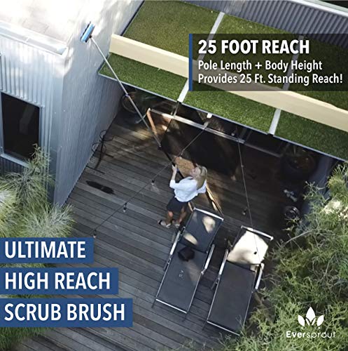 EVERSPROUT 7-to-19 Foot Scrub Brush (25+ Ft. Reach) | Long Lightweight Extension Handle | Soft Bristles wash Car, RV, Boat, Solar Panel, Floor, Deck | Rubber Bumper and Squeegee Prevents Scratches