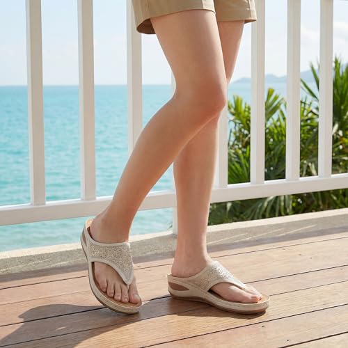 Image of Ecetana Wedge Sandals for Women Comfortable Casual Stylish Flip Flops | Soft Cushion Orthopedic Slip On Platform Thong Sandals with Lightweight Non Slip 2.16 Inch Heel for Summer Walking