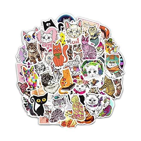 Cute Cat Laptop Stickers,100 Pcs Vinyl Waterproof Stickers for Water Bottles,Guitar,Snowboard for Adult,Kid Cover