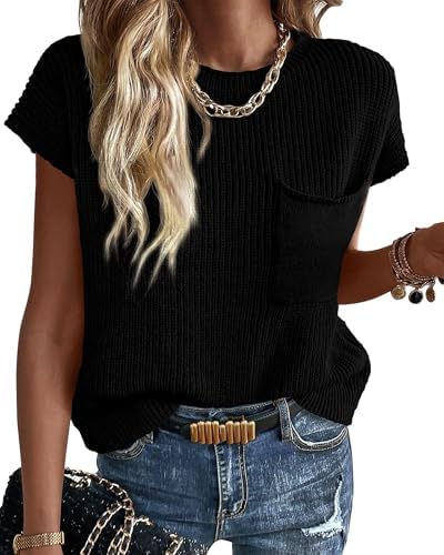 KIRUNDO Spring Summer Short Sleeve Sweater for Women 2026 Casual Sweater Vest Cotton Knit Pullover Tank Tops Fashion Clothing