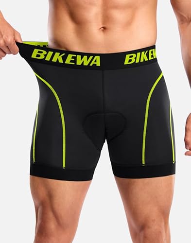 Bikewa Roupa íntima masculina de ciclismo com aderência antiderrapante 4D acolchoada para ciclismo (