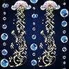 4 Pieces Glitter Iridescent Jellyfish Hanging for Under The Sea Party Decorations Jellyfish Decor Bubble Garlands Transparent Blue for Ocean Mermaid Party Birthday Wedding Baby Shower Decor