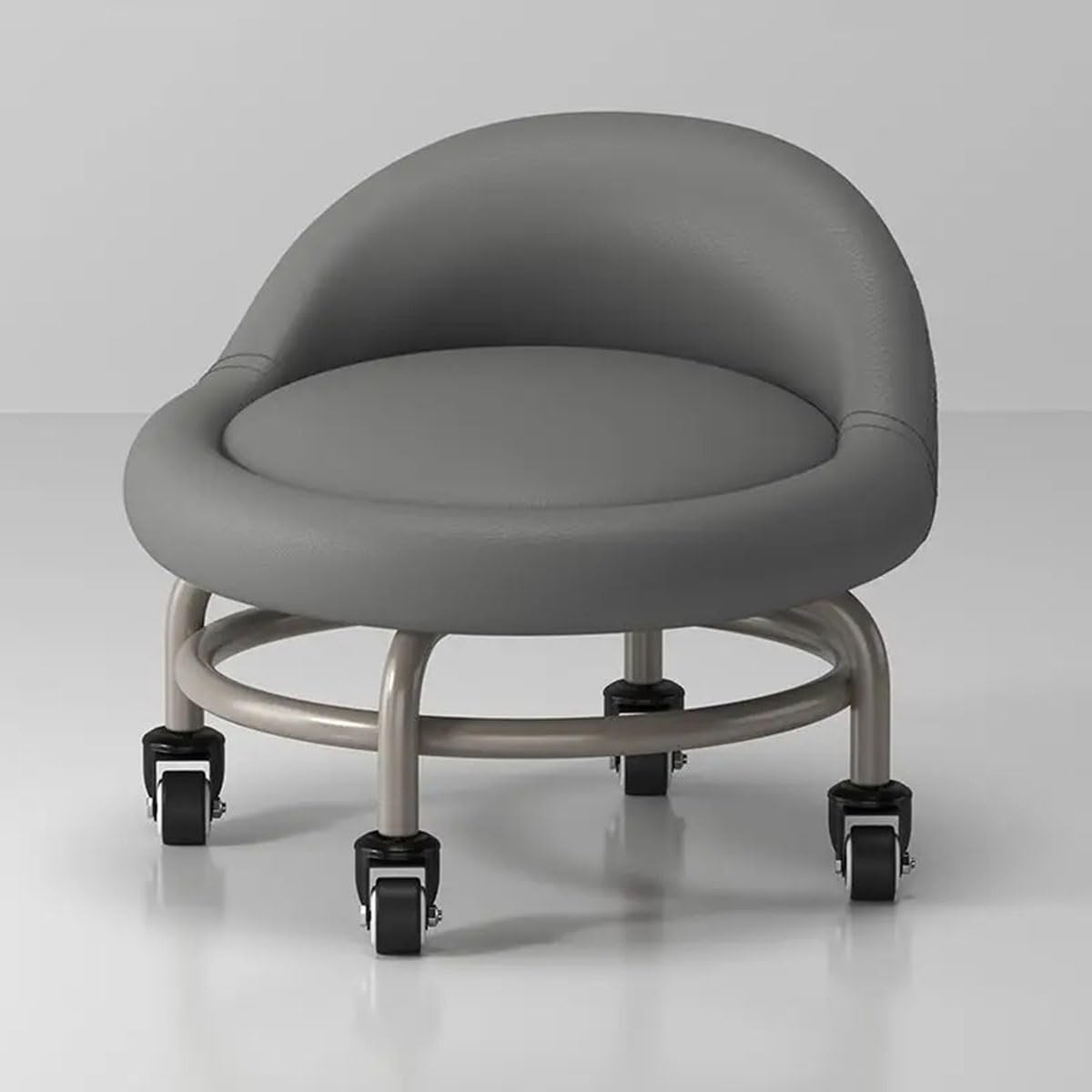 Low Rolling Stool, Soft PU Leather Widen Roller Seat Metal Frame 360 Bearing Wheels, Rolling Stool with Back Support for Home Garden Massage Office Garage Shop Fitness Sport (Dark Gray One Size)