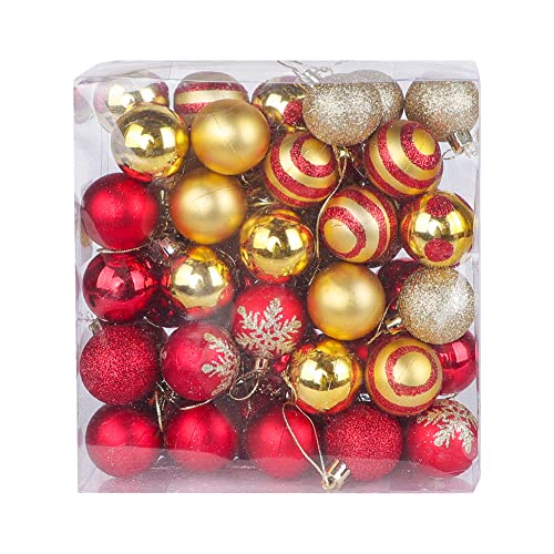 50 Pcs Christmas Balls Ornaments Set Shatterproof Glittering Red & Gold Christmas Balls Hanging Ornaments Xmas Tree Pendants Ball for Xmas Tree Home Party Indoor Outdoor Decoration