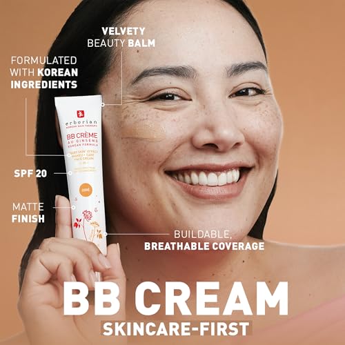 AmazonUs/1T6IW Erborian BB Cream Matte Beauty Balm SPF 20, Tone-Evening Korean Skincare Makeup Hybrid, Moisturizes & Conceals, Buildable Coverage, Natural Finish 0.5 oz