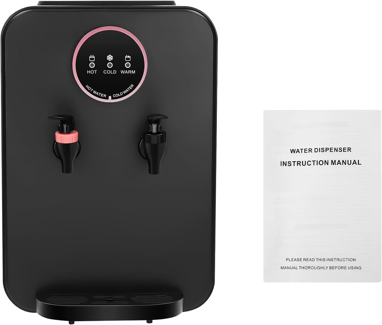 Top Loading Countertop Water Dispenser for 5 Gallon Bottle, Mini Water Cooler with Hot Cold and Room Temperature Water, Premium Tabletop Water Dispenser for Home, Office, Black