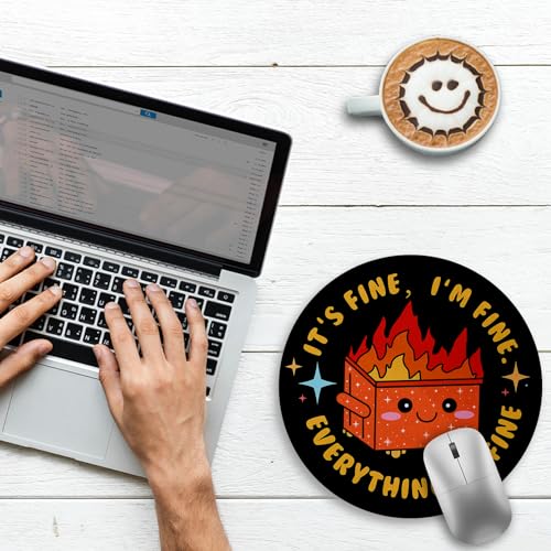 Image of Gctriki Dumpster on Fire Mouse Pad, Orange Round Mouse Pad for Desk, 8.6in | Cute Design, Stitched Edge, Non-Slip Rubber Base, Mousepad For Laptop Gaming, Funny Office Desk Accessories Decor for Women
