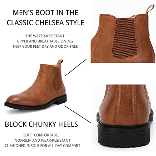 Men's Round Toe Boots Chelsea Slip On Waterproof Faux Leather Classic Ankle Dress Booties For Men #TOP2