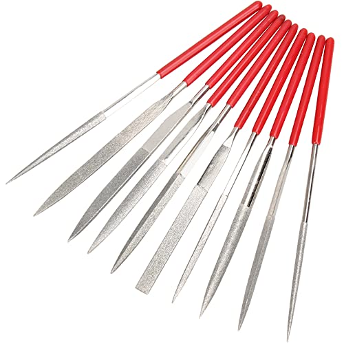 Mesee Jeu de 10 Pièces Mini Limes à Aiguille Diamant en Tige de 2mm, Ensemble de Fichiers Polyvalentes 100mm Diamant Lime en Métal pour Travail de Précision Bricolage Modelisme Bijoutier Cover