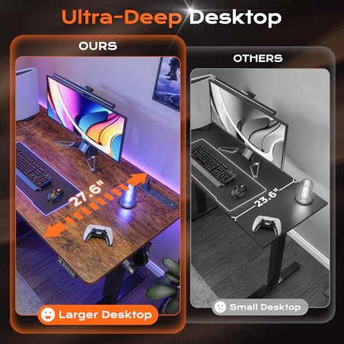 Image of Huuger 55 x 28 Large Electric Standing Desk with 4 AC Outlets, Type-C Port, Height Adjustable Computer Desk, 27.6 inch Deep Desktop, Stand up Gaming Office Desk, 3 Preset Heights, Rustic Brown