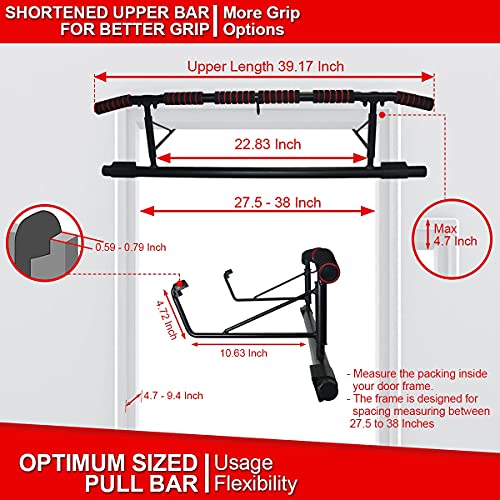 Luxeamz Pull Up Bar For Doorway, Portable Pullup Bar Chin Up Bar Doorway Home Pull Up Bar Gym Equipment, Multifunctional Dip Bar Push Up Bar Fitness Door Exercise Equipment, Angled Ergonomic Grips, Calisthenics Body Strength Training Pull-Up Bars Gym + Suspension Straps, Easy Storage And No Screws And Installation Needed (Fits Almost All Doors) #TOP4