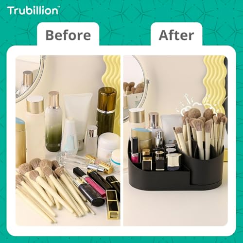 Image of Revolve 360 Degree Rotating Office Desk and Makeup Brush Organizer Stand,Multipurpose Organizer with 16 Compartments for Brushes,Pens,Stationary,Durable,No Installation Needed (360 - Black)