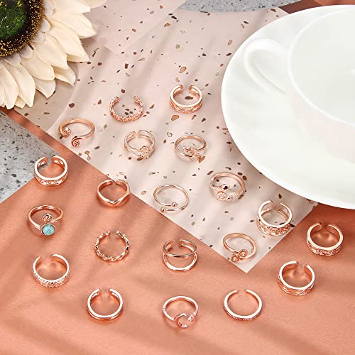 Subiceto 20Pcs Adjustable Toe Rings For Women Moon Star Wave Heart Cz Band Leaf Gold Silver Rose Gold Tone Beach Open Toe Ring Set Rg #TOP3