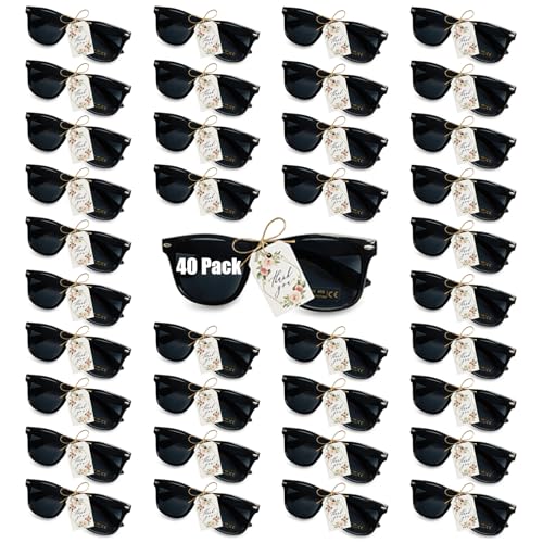 40 Sets Wedding Favors for Guests Bulk Party Sunglasses Reception Gifts Gold Wooden Love Sign Black Mr Mrs Glasses2