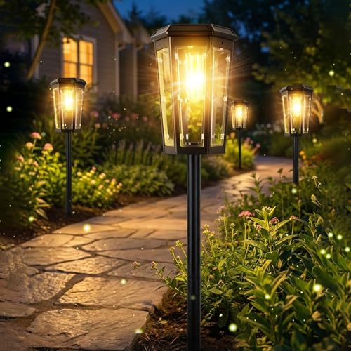 Luci solari per giardino esterno, confezione da 6 moderne luci solari da giardino per esterni, accensione e spegnimento automatico, IP65, impermeabili, luci solari da giardino per sentieri, giardini