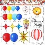Carnival Circus Balloon Arch Kit,146Pcs Red Yellow Blue Balloon Garland with 4D Red White Stripe,Popcorn,Zebra,Lion,Explosion Star Foil Balloons for Birthday Carnival Circus Theme Party Decorations