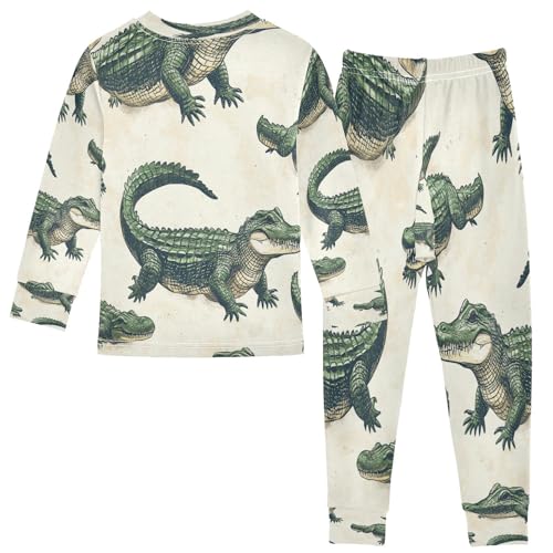 Pajama Sets Long Sleeve Alligator Pattern Print Design Soft Comfy Sleepwear 2 Piece PJS 3-8T3