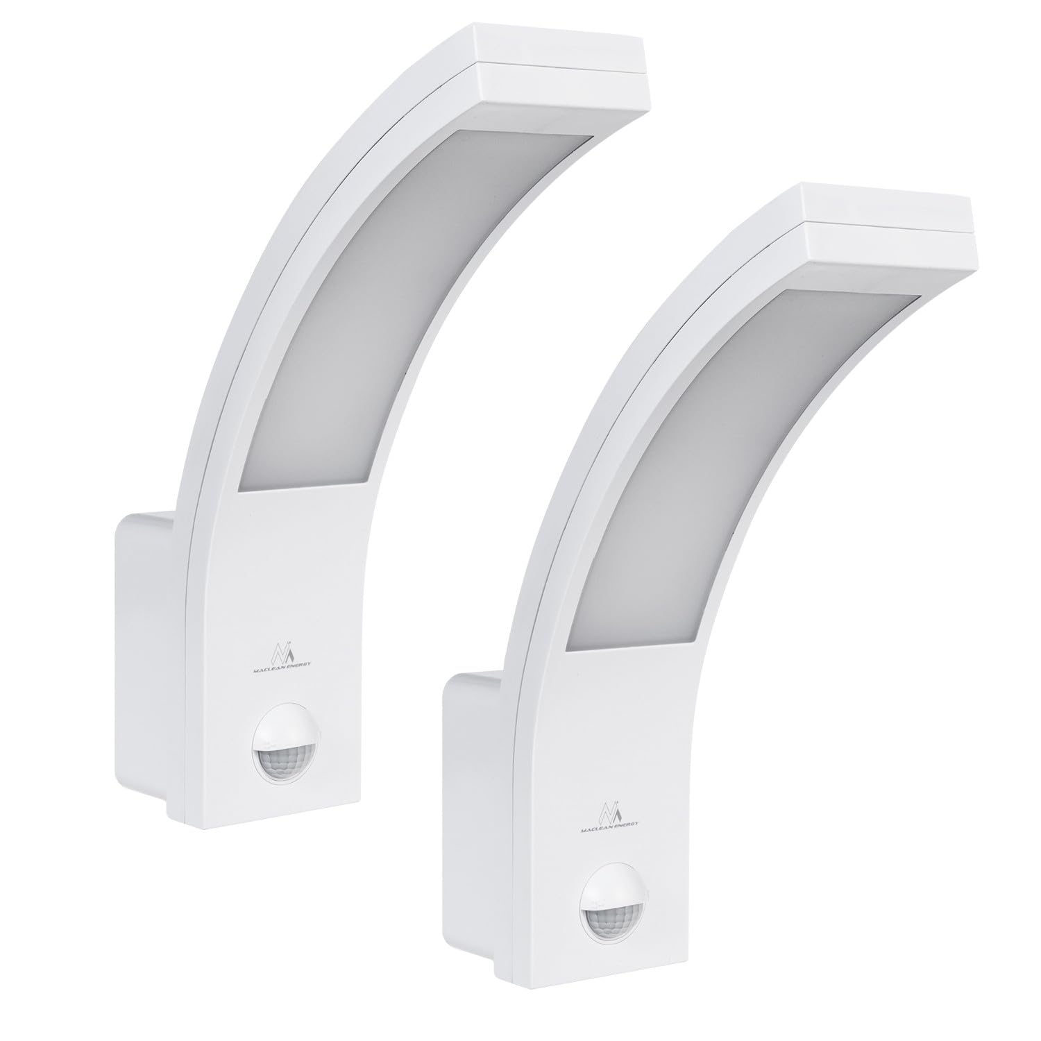 Maclean Lámpara LED para exteriores sensor de movimiento PIR, juego de 2 unidades | 750 lm, 10 W, IP54 | Sensor crepuscular ajustable | Montaje en pared (Blanco, 2 unidades)