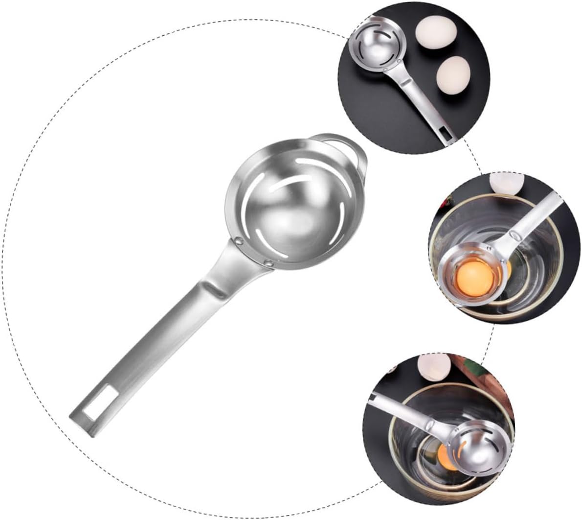 Stainless Steel Egg Separator with Long Handle Six-slot Leak Egg Yolk Filter for Quick Two-way Separation Kitchen Tool and Cooking