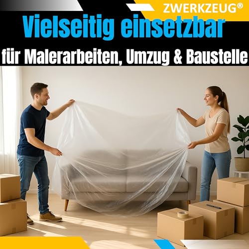 10x ZWERKZEUG® 10 Stück Set je 4m x 5m Maler Abdeckfolie Transparente Staubschutzfolie Plastikplane Allzweck-Folie Malerplane Malerfolie Abdeckvlies Abdeckplane Malerarbeit (Normal x 10 Stück)