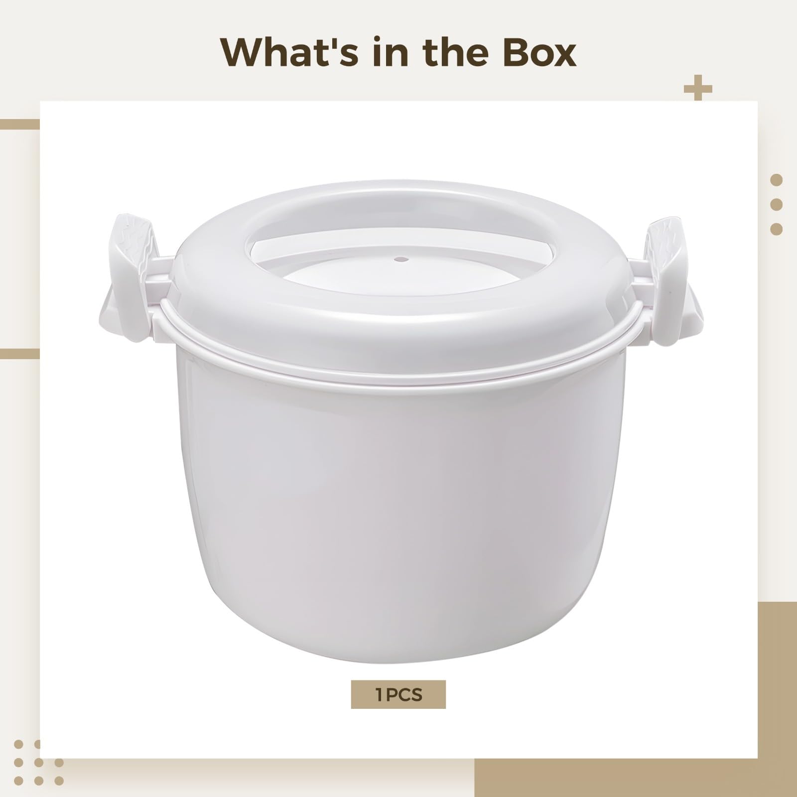 Cuociriso bianco da 3 tazze con coperchio di bloccaggio, adatto al microonde, versatile cottura a vapore per pasti veloci in famiglia