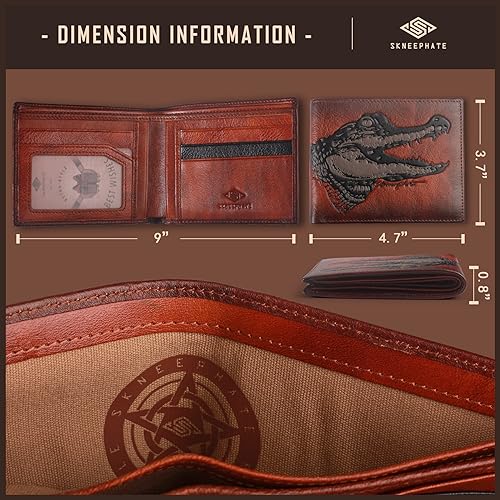 Crocodile Mens Leather Wallets,Personalized Retro Bifold Wallet For Men,RFID Blocking Nice Men's Wallet,Gifts for Him Husband,Boyfriend Gift (Brown Upgrade)4