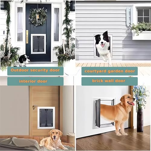 MIDUOLAI Hundeklappe für große Hunde, Aluminium Haustierklappe Mit Paneelen, HundetüR Mit Automatisch SchließEnden Magnetklappen, Einschiebbares Paneel & SicherheitsschlöSser,Silber,44 * 35cm
