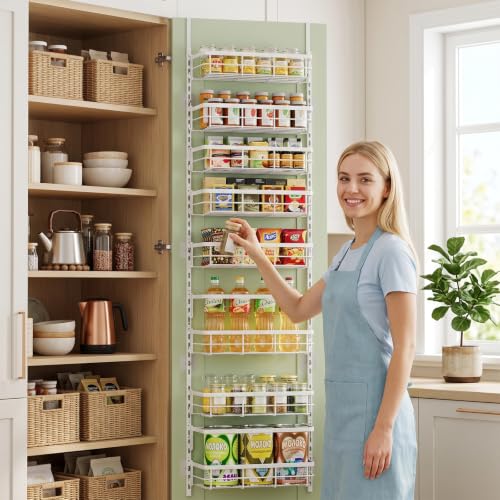 Aspinol Over The Door Pantry Organizer, 10 Tier Pantry Door Organizers and Storage for Kitchen with Seasoning Shelves, Home & Kitchen Essentials, White by Aspinol - Used condition - Image 6