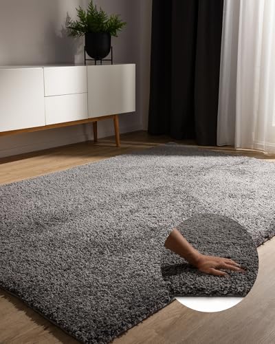 benuta Basic Hochflorteppich Teppich Wohnzimmer Sohari - Grau 60x120 cm - Minimalistischer Look -...