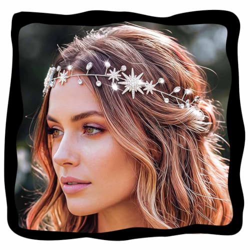 CASDRE Silver Celestial Bridal Headbands Wedding Star Hair Vine for Women