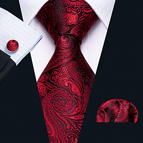 Image of Barry.Wang Men Tie Set Paisley Silk Necktie Pocket Square Cufflinks Formal Wedding Business Party