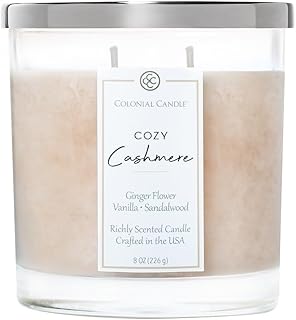 Colonial Candle Cozy Cashmere Scented Candle Jar, Highly Fragranced Candles for Home Scented, Mottled Wax Candle, 2 Wick, 8 oz - Made in The USA