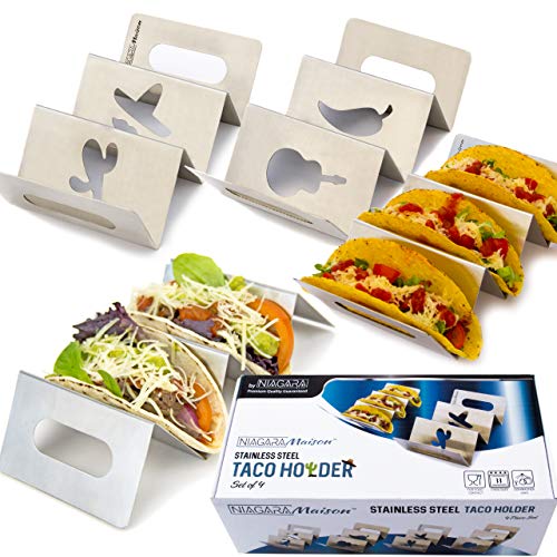 Taco Holders Stainless Steel - Taco Rack Set of 4 - Taco Stand Dishwasher & Oven Safe - Taco Serving Tray