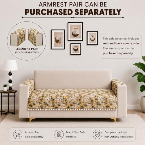 Image of Homerz Premium Printed Quilted Velvet Sofa Slip Cover Protector with Tassels, Sofa Mat, Exact Size, Antislip Cover (Antique Garden, 2 Seater, Half)