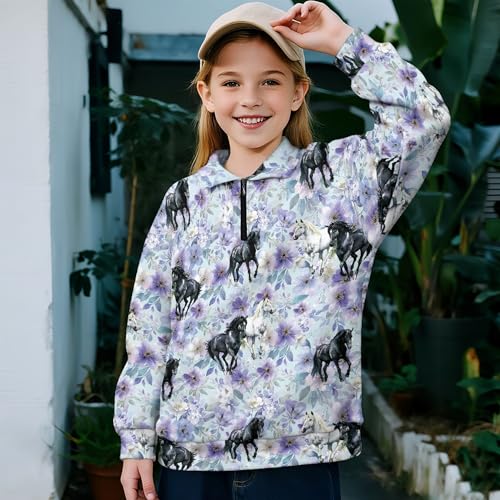 Image of AmzPrint Girls Graphic Quarter Zip Coat Long Sleeve Lightweight Oversized Athletic Running Hoodies For Kids Teen Girls