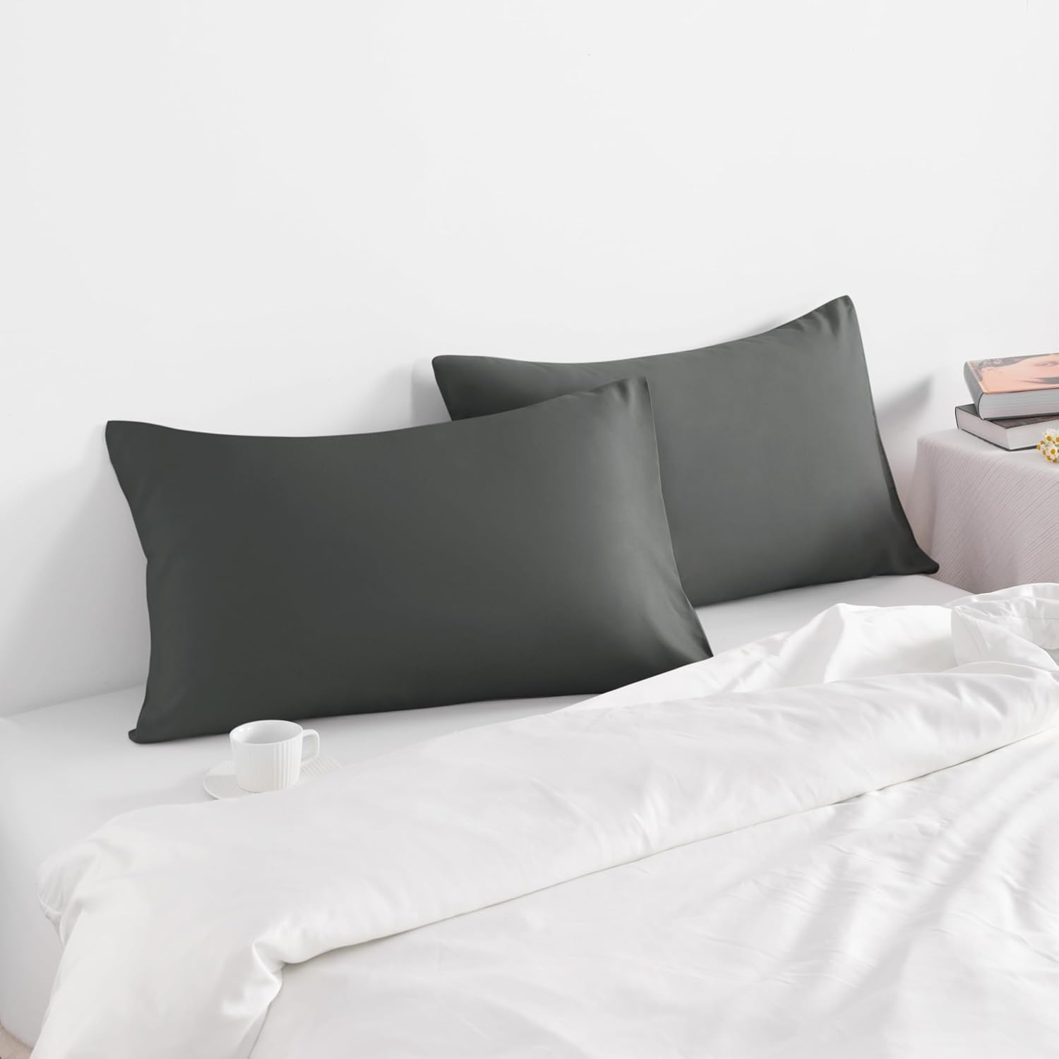 The Trendy House Toddler Travel Pillow Cases Set of 2, 600 Thread Count 100% Egyptian Cotton Pillow Covers with Flap Closure - (16x22, Dark Grey, Flap Closure)