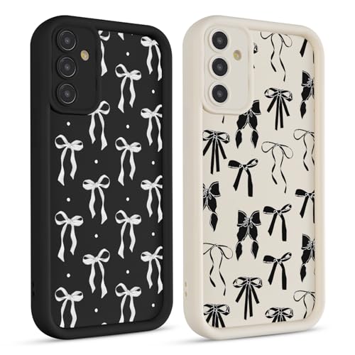 lioscre 2 Pack Cute Coquette Bow Phone Case for Samsung Galaxy A14 5G 6.6", Aesthetic Black Ribbon Bowknot Pattern Print Design Women Girls Case Soft Slim Shockproof TPU Protective Funda Cover