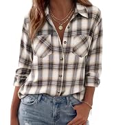 Zeagoo Womens Flannel Shirts Long Sleeve Button Down Casual Fall Plaid Top | flannel plaid shirt,...