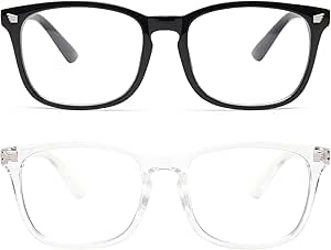 livho 2 Pack Blue Light Blocking Glasses, Computer Reading/Gaming/TV/Phones Glasses for Women Men,Anti Eyestrain &amp; UV Glare (Light Black+Clear)