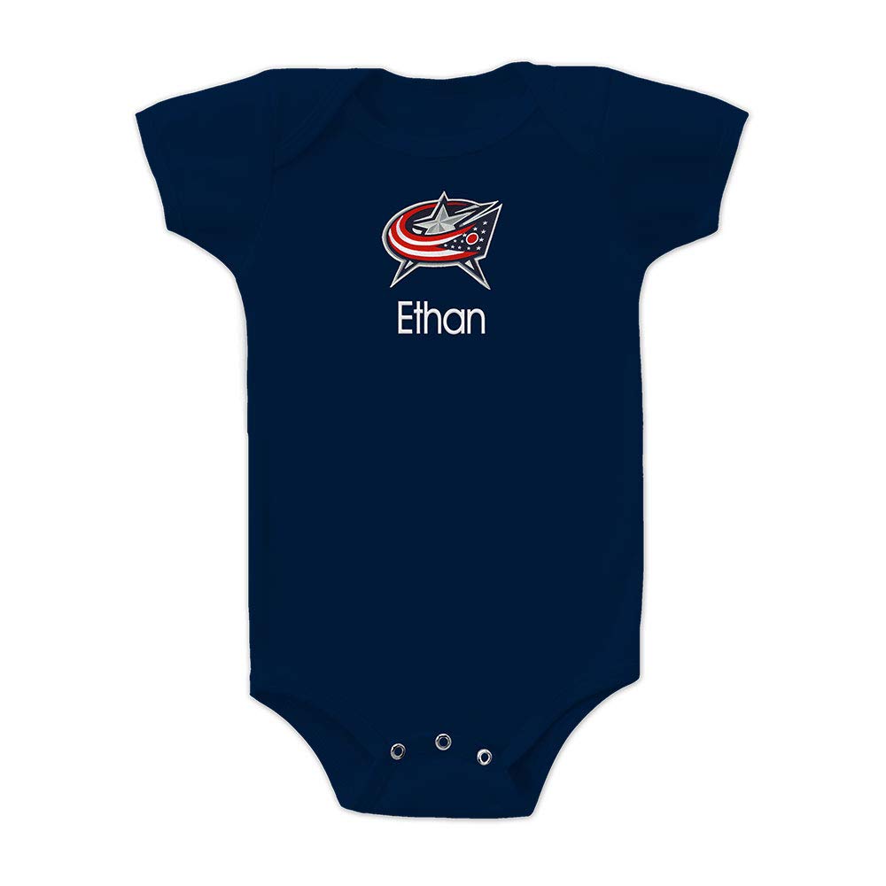 Designs By Chad and Jake Columbus Blue Jackets Personalized Baby Bodysuit (12-18 Months, Navy)