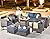 ovios 8 Pieces Patio Furniture Set with 30" Fire Pit Table, Outdoor Wicker Sofa with Comfy Cushions, All Weather High Back Rattan Couch Conversation Set, Denim Blue