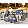 ovios Patio Furniture Set 8 PCS High Back Sofa Outdoor Conversation Sets Gas Fire Pit Table All Weather Wicker Rattan…