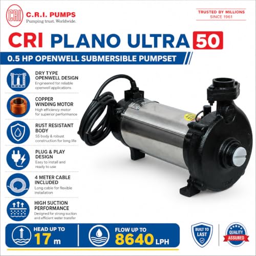 Image of CRI Plano Ultra 50 0.5hp openwell Submersible pumpset| Water Pump 0.5 hp
