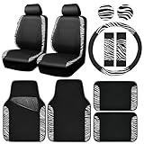 CAR-PASS Zebra Faux Leather Car Seat Covers & Zebra Car Mats & Zebra Steering Wheel...