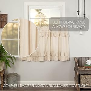 Vhc brands simple life flax natural country farmhouse kitchen window curtain ruffled tier set of 2 36×36  urban country home decor