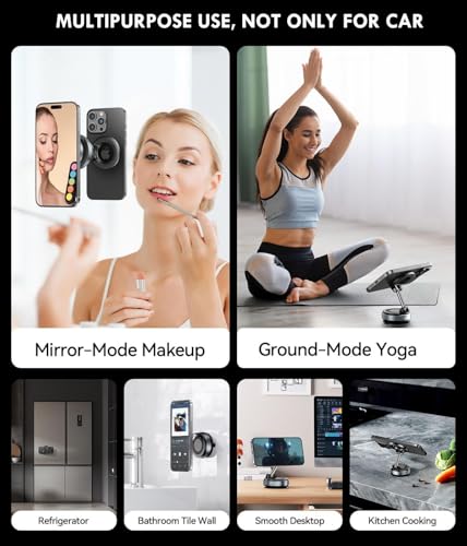 Image of RIGGEAR Vacuum Suction Magnetic Phone Holder, Foldable 360 Adjustable Car Mobile Phone Mount for Magsafe iPhones and All Android Phones, Holder for Car, Gym, Mirror, Smooth Surface Table Top (Black)