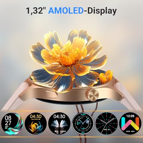 Smartwatch Damen Rund mit Telefonfunktion- 1.32" AMOLED Display, Fitnessuhr mit 110+ Sportmodi &3ATM… – Ansicht 6